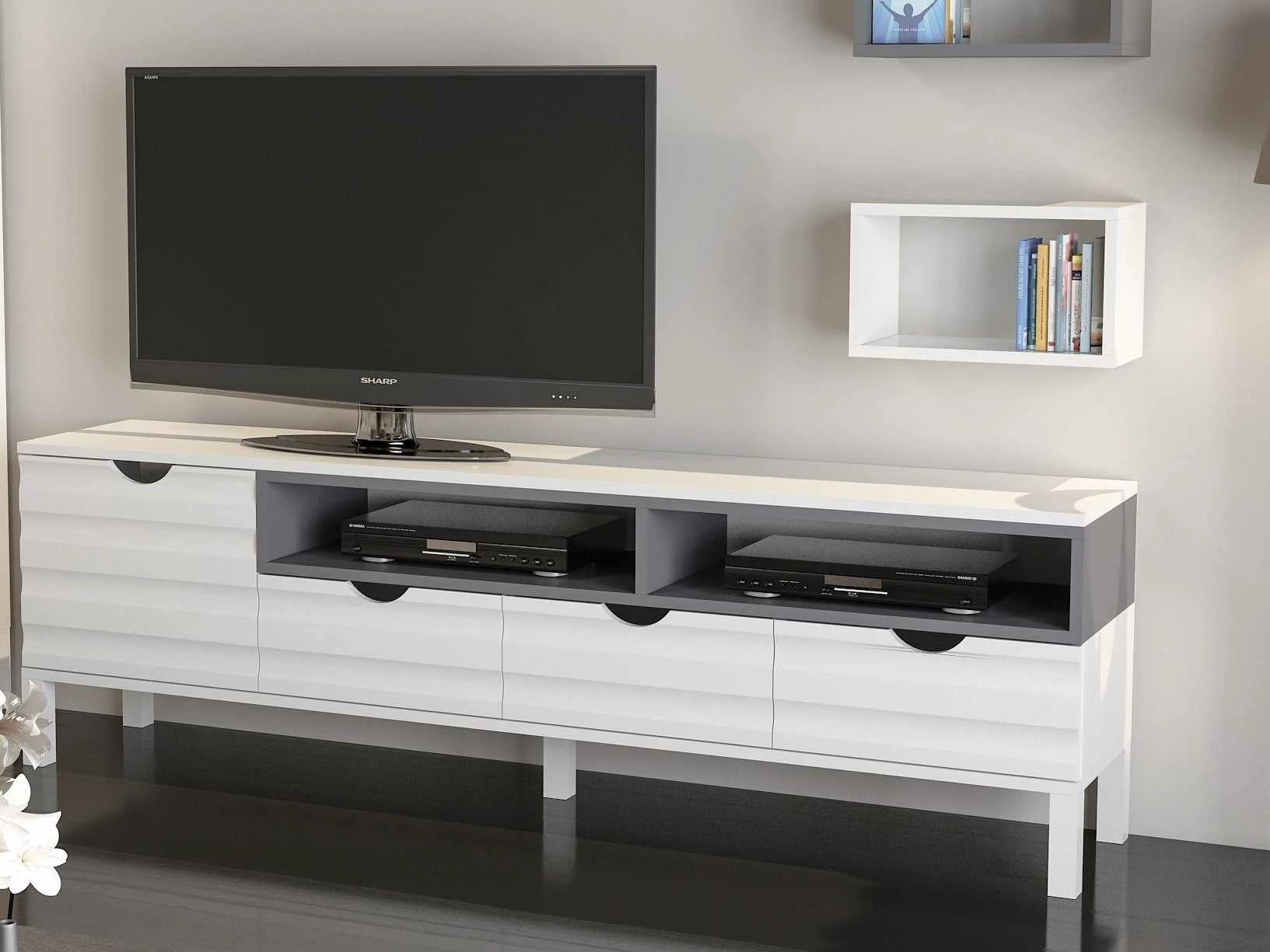 Komodë TV Skye Decor, bardhë dhe antracit, Adel