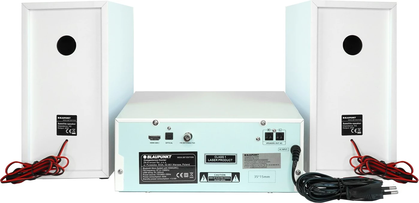 Mini sistem audio Blaupunkt MS30.2BT Edition me Bluetooth, USB, CD, i bardhë