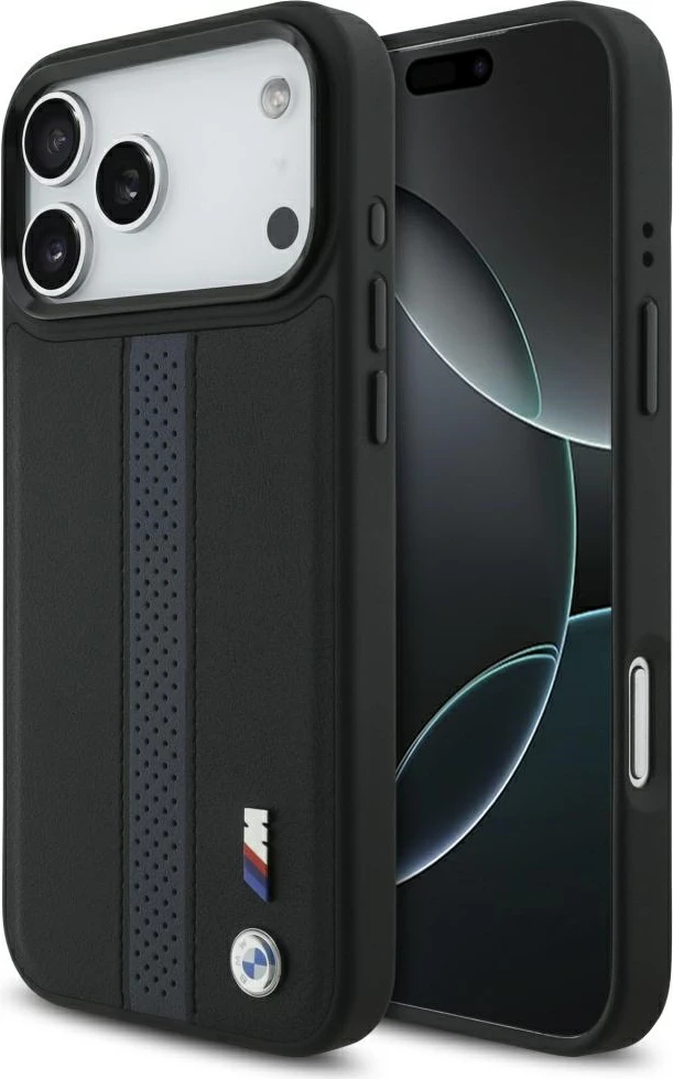 Mbështjellës BMW M Perforated Stripe Logo MagSafe për iPhone 17 Pro Max, lëkurë eko/TPU/PC, kaltër