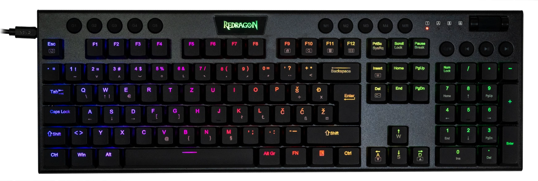 Tastierë mekanike Redragon Horus K619 RGB me kabllo, switch të kuq, layout SLO/HR, e zezë