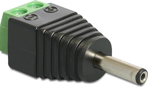 Adapter DC DeLOCK 65434, 1.3 x 3.5 mm në bllok terminal 2-pin, i zi/jeshil/argjendt