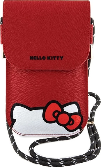 Mbështjellës Hello Kitty Leather Hiding Kitty Cord për celular, lëkurë artificiale, e kuqe