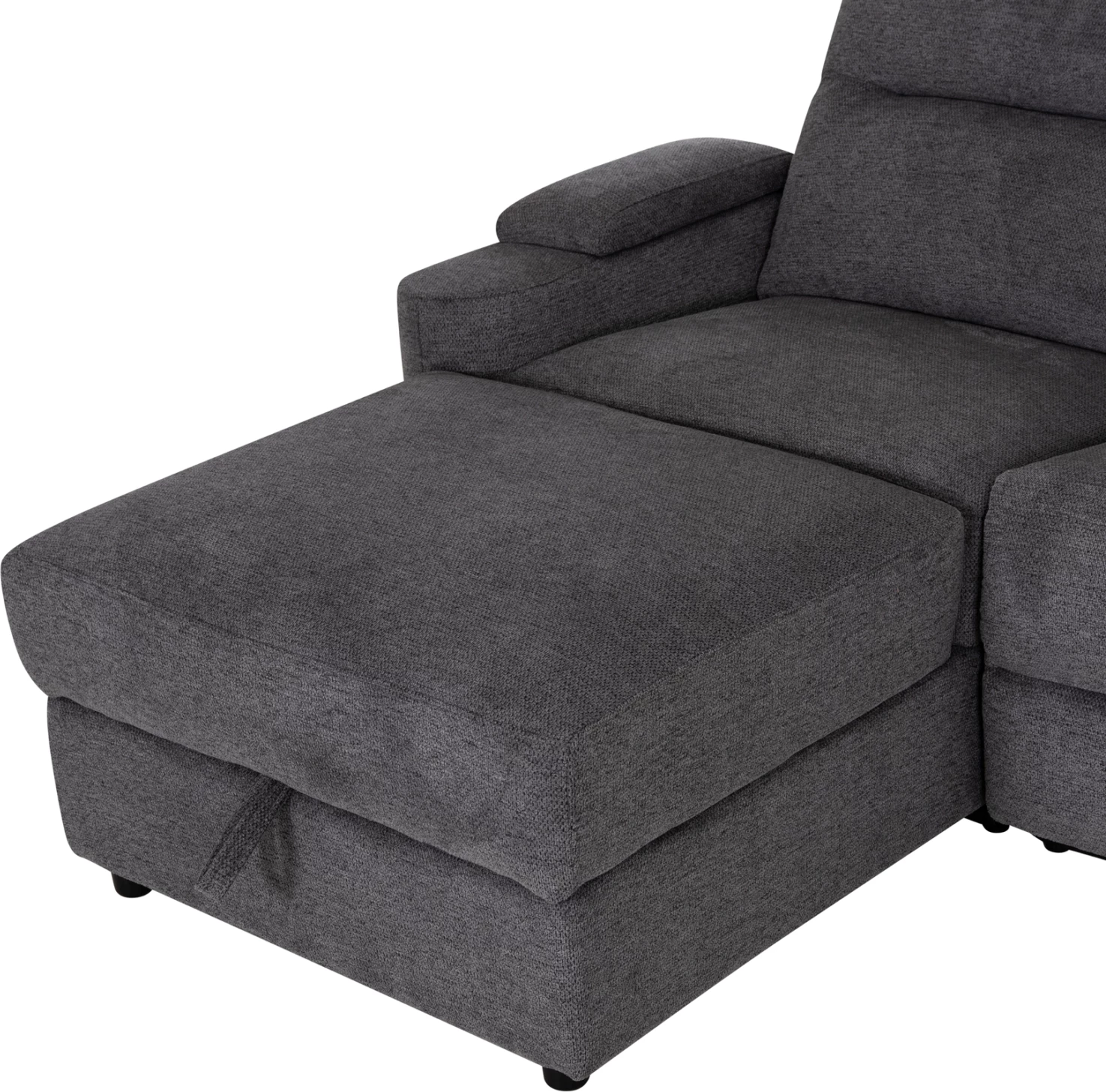 Këndare e majtë SYNTHIA, 3 vende, stof gri, me recliner elektrik dhe hapësirë për depo, 246x159x97cm