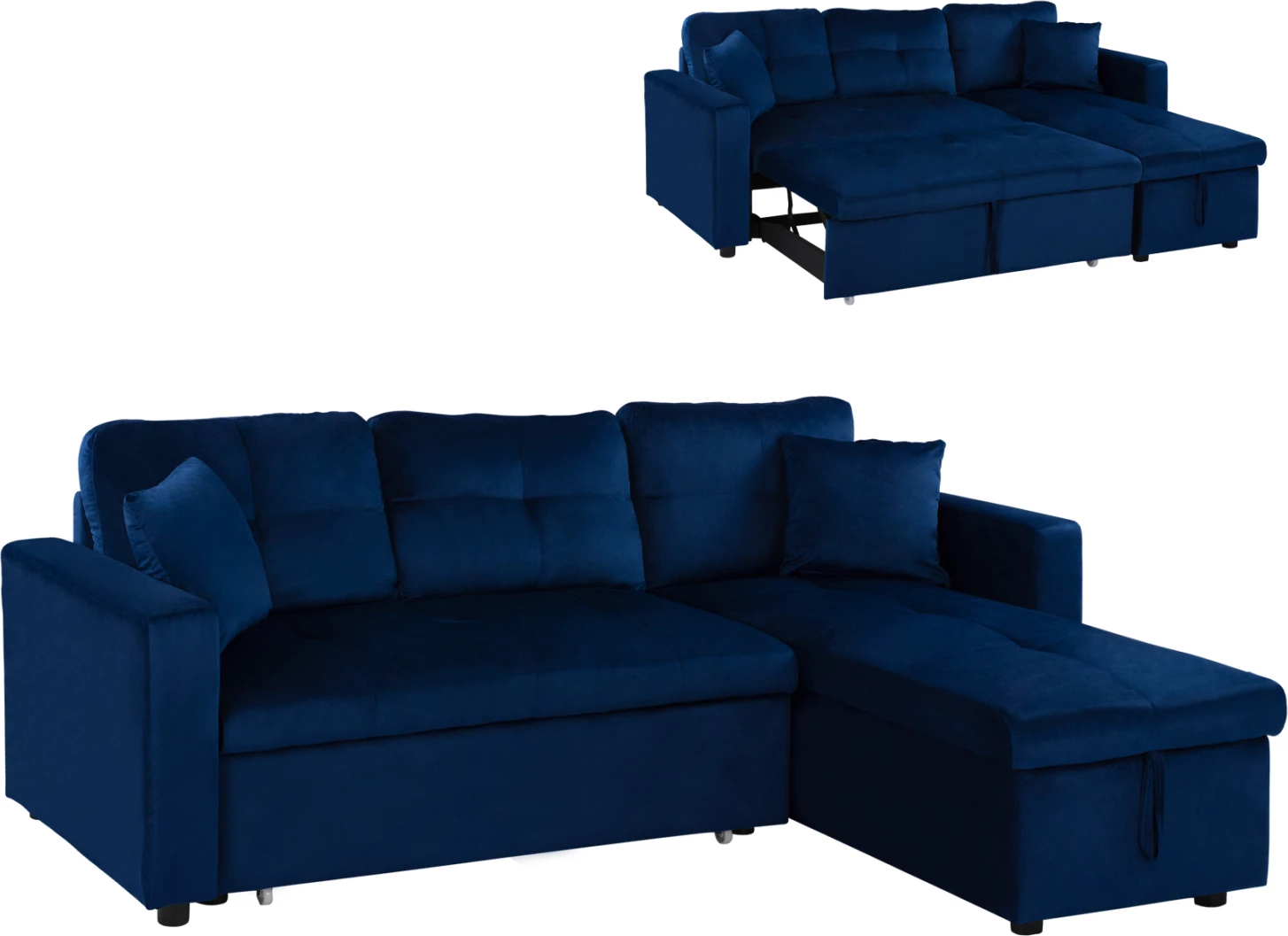 Divan qoshe që bëhet shtrat Wayne 224x147x85 FH3028.18 Kadife Blu