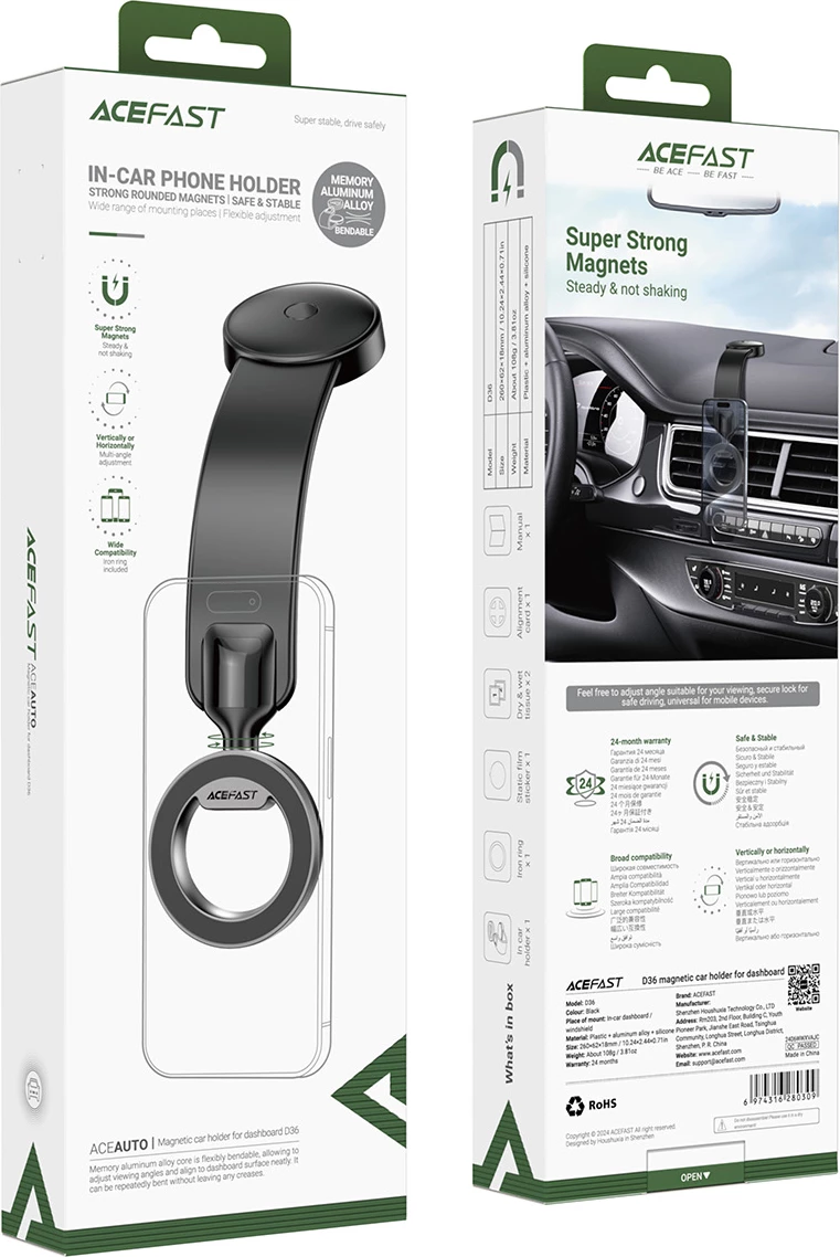 Mbajtëse magnetike për celular Acefast D36 për dashboard, e zezë