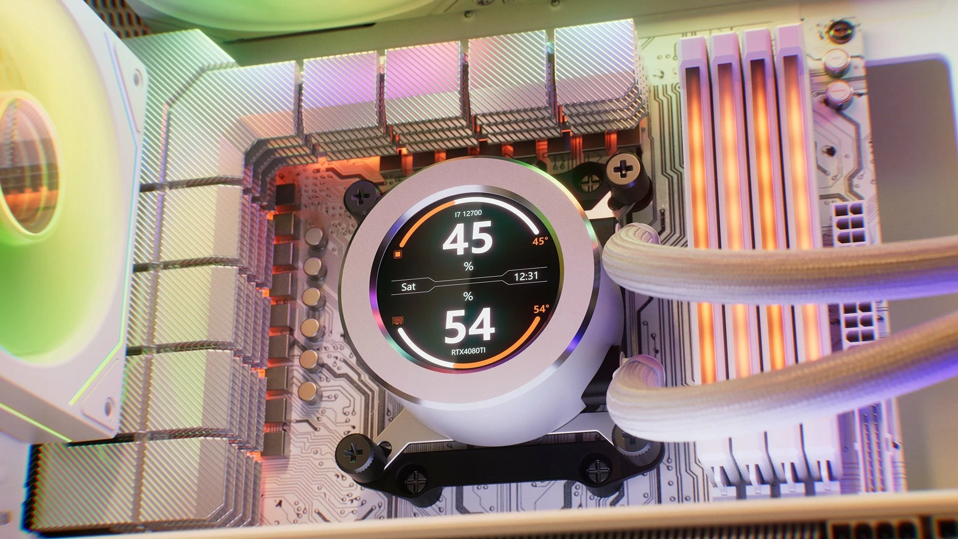 Ftohës uji Krux HydroGlance 360 ARGB LCD KRXE005, radiator 360mm, 3x120mm PWM ARGB, e bardhë