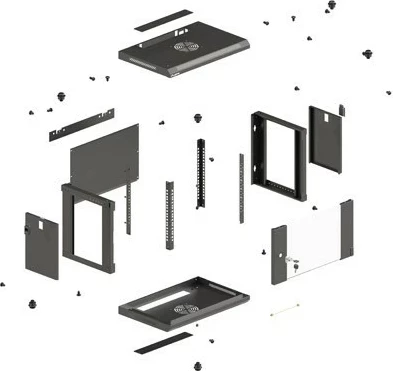 Kabinet rack LANBERG 19" 9U 540x350, derë xhami, i zi