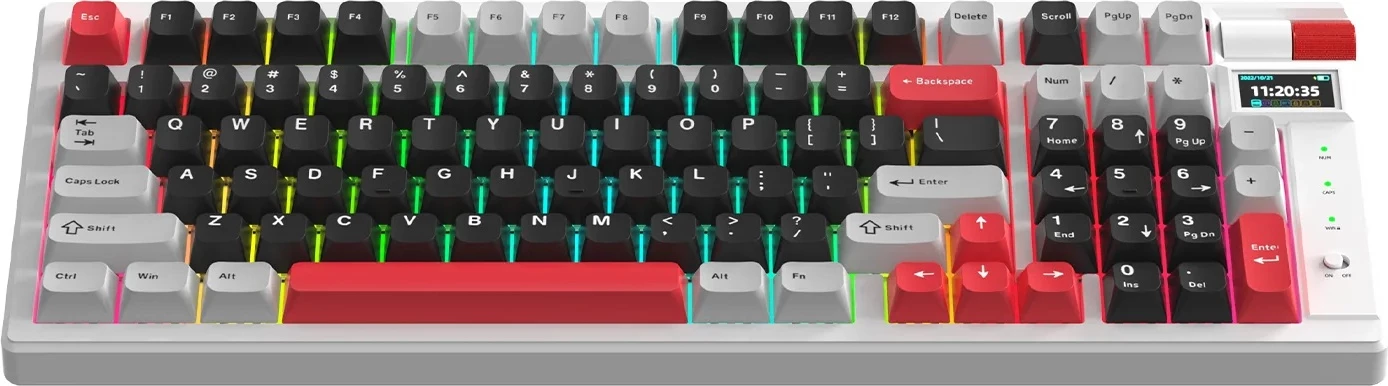 Tastierë mekanike pa kabllo Marvo Monka Storm KG991W, 97 taste, Jixian Blue, RGB, hot-swappable, USB-C 1.8 m, gri/zi me të kuqe