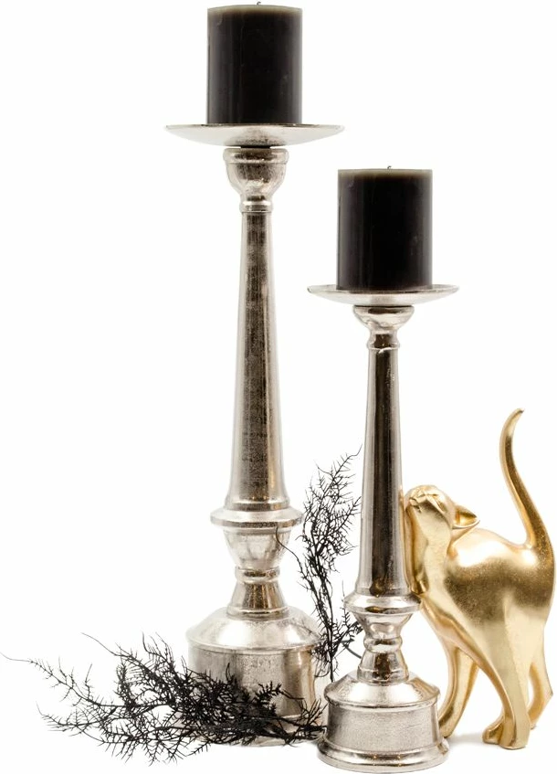 Mbajtës qirinjsh shtyllë, alumin, ngjyrë argjendi, 17x17x59 cm