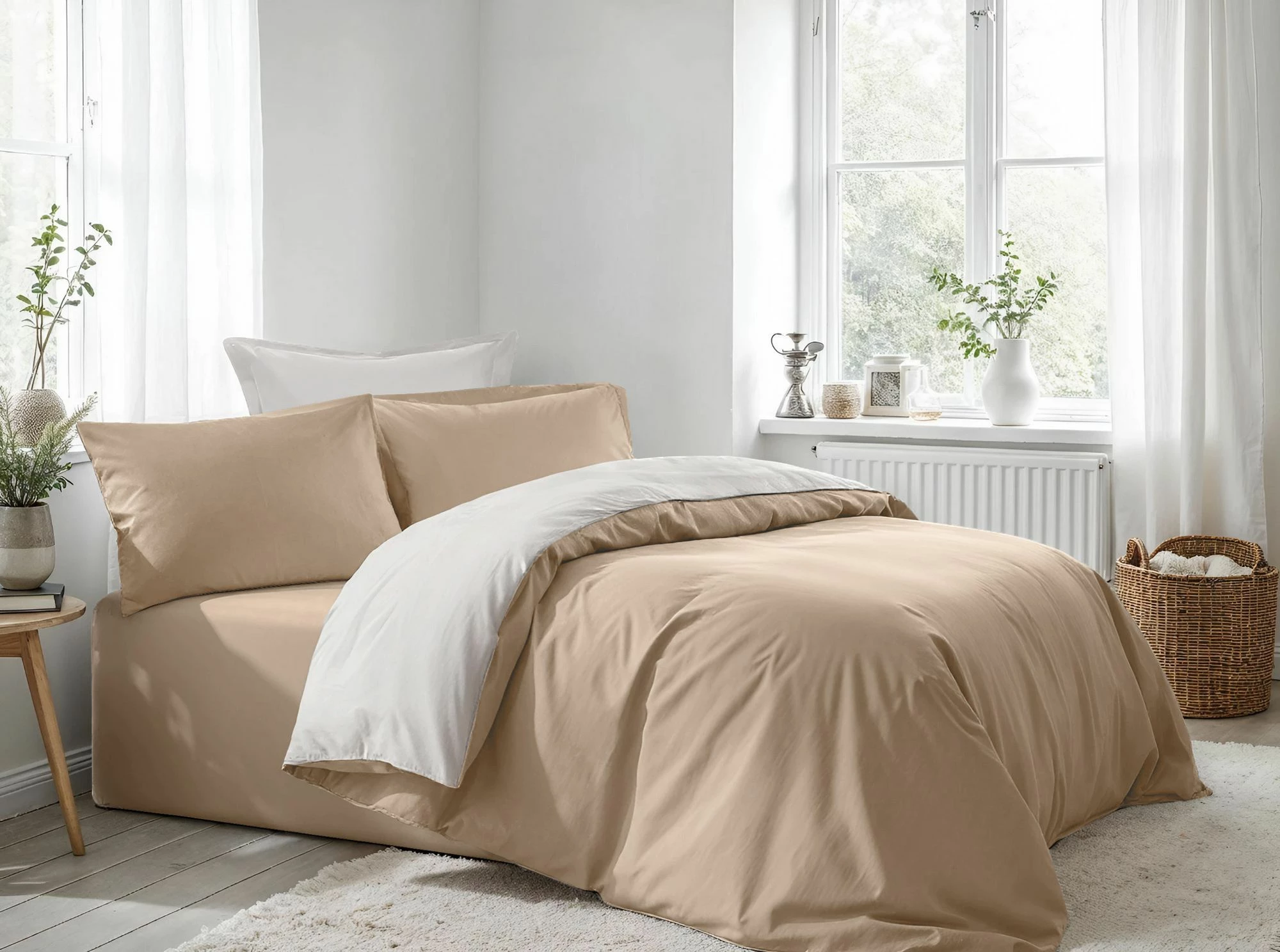 Set mbulesë jorgani XXL për teke, Ranforce, L'Essentiel Linge de Maison, bezhë dhe e bardhë