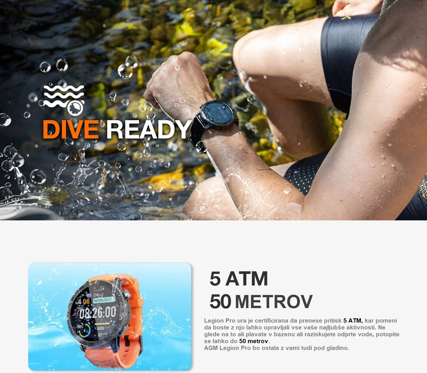 Smartwatch AGM Legion Pro 24166, GPS, harta offline, 5ATM, IP67, MIL-STD-810H, AMOLED 1.43\" 60Hz, Bluetooth thirrje, set me 2 rripa (portokalli neon + zi), i zi