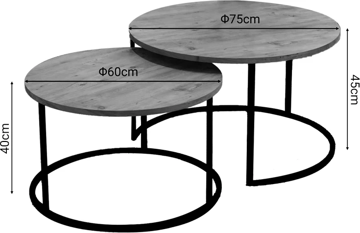 Tavolina kafeje Solme set 2 copë melaminë natyrale-metal i zi