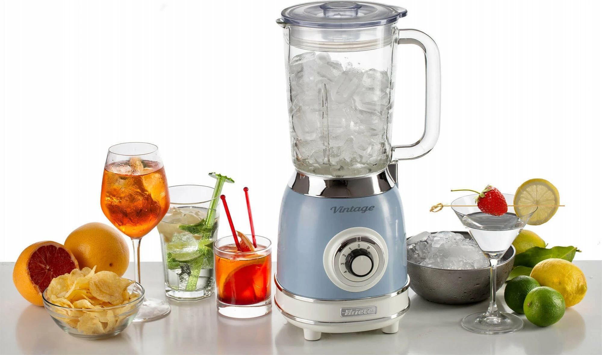 Blender stacionar Ariete Vintage 1.5 L 1000 W, gotë qelqi, kaltër e çelët