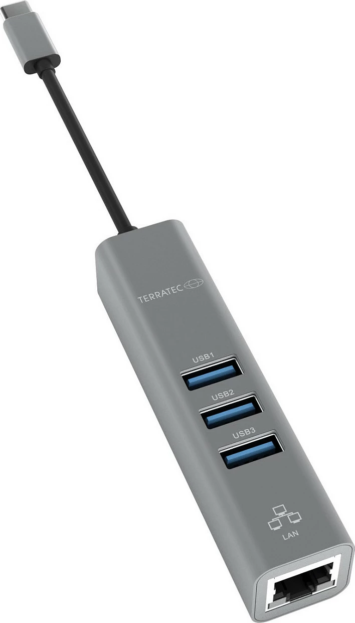 Adapter TerraTec Connect C2 USB-C në USB 3.0 + LAN, 3x USB-A, argjendtë