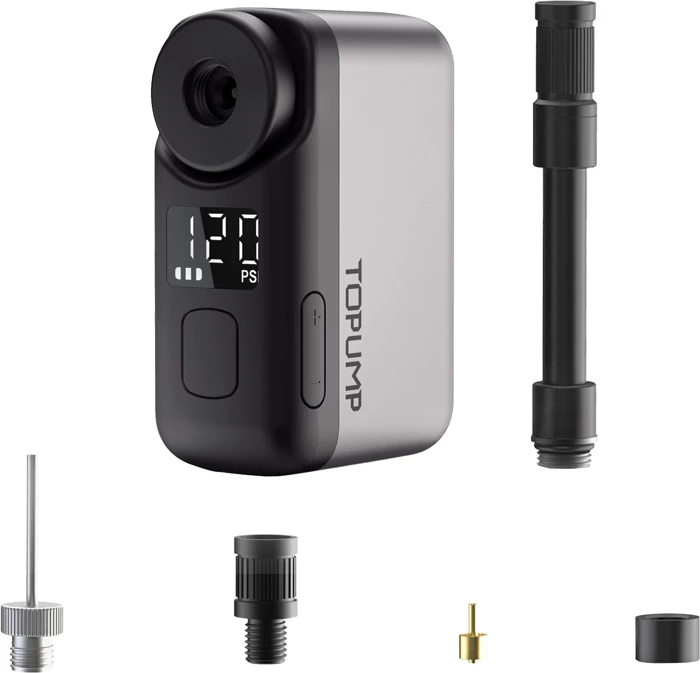 Mini pompë elektrike për biçikletë Cycplus AS200 PRO TB2 PRO TOPUMP 120 PSI, bateri 450 mAh, USB-C, ekran HD LED, gri, set me aksesorë