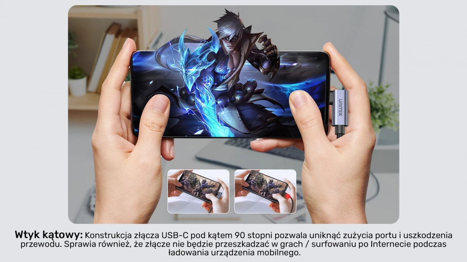 Kabull Unitek USB-C këndor 90° PD100W 3m, ngjyrë zi-hiri