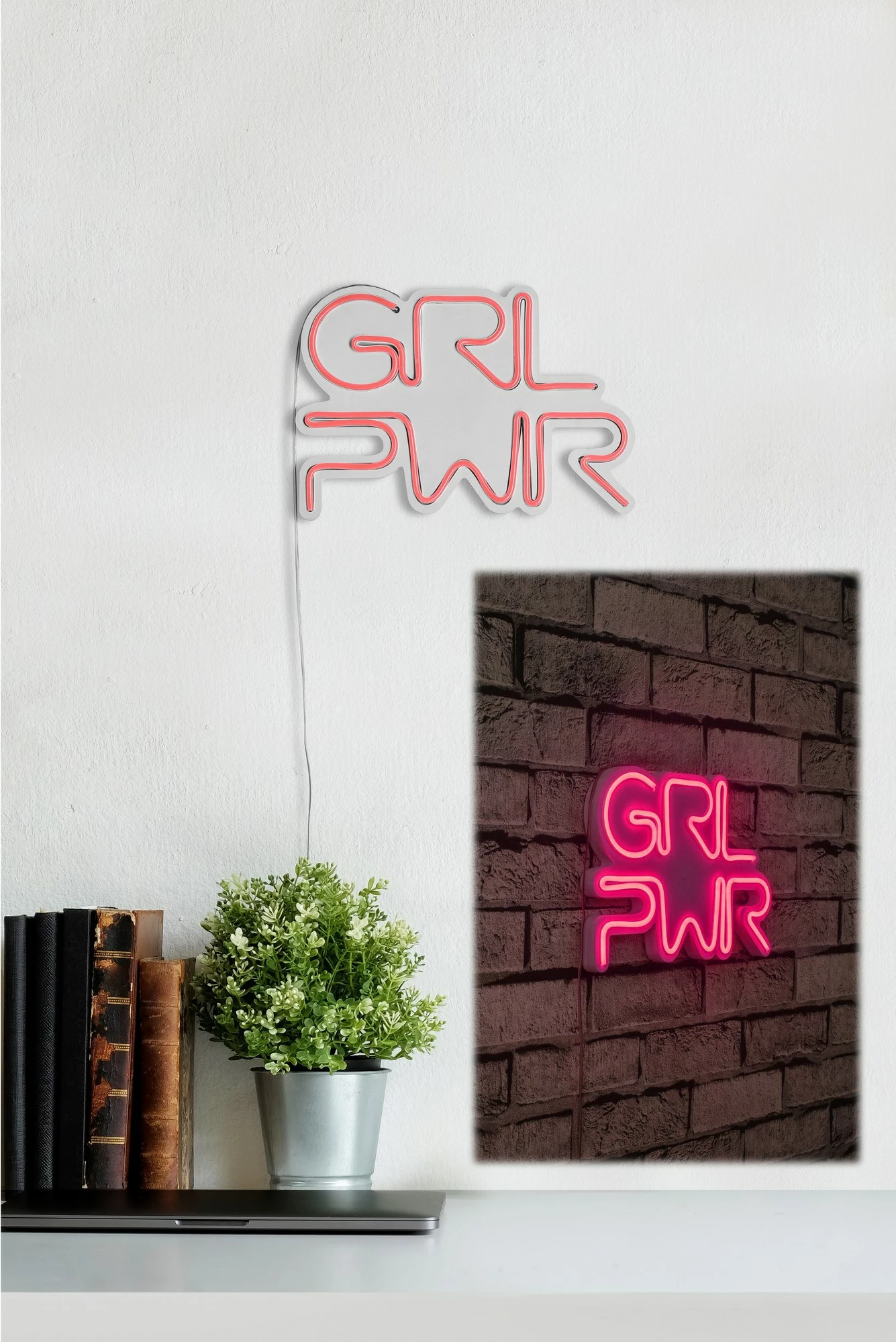 Dekor dritash LED plastike, Girl Power, rozë
