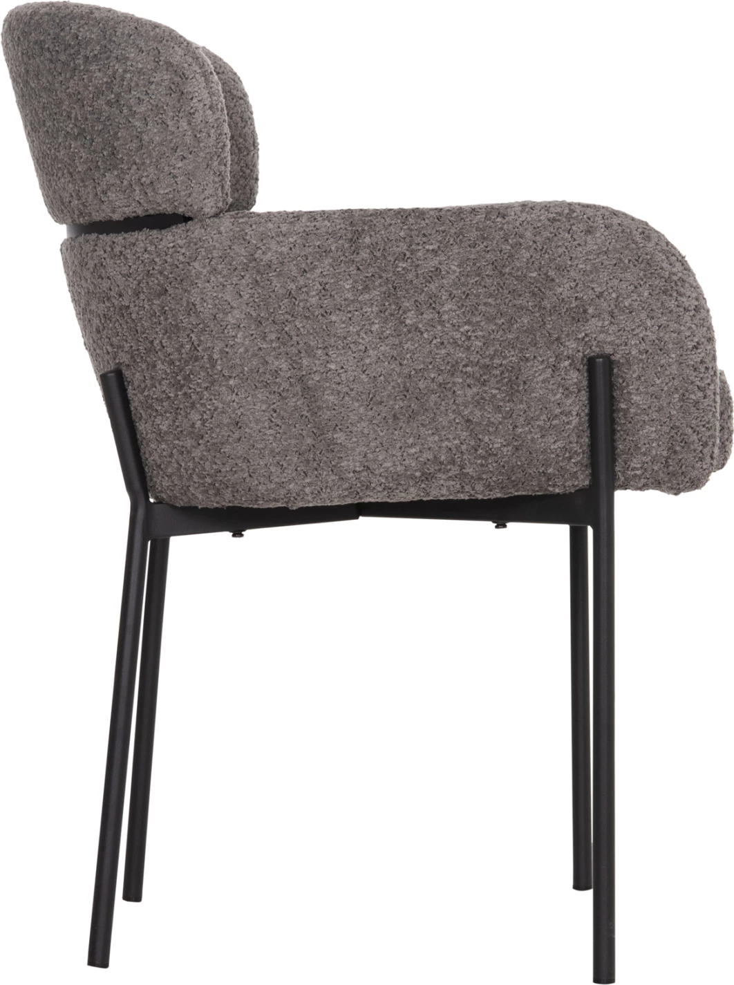 Karrige WOLF FH8583.01, stof boucle gri, këmbë metalike të zeza, 58x58x80H cm., set prej 2 copësh
