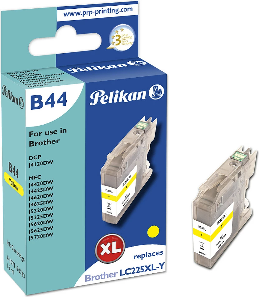 Kartushë boje Pelikan B44 (për Brother LC225XL-Y), XL, 1200 faqe, e verdhë