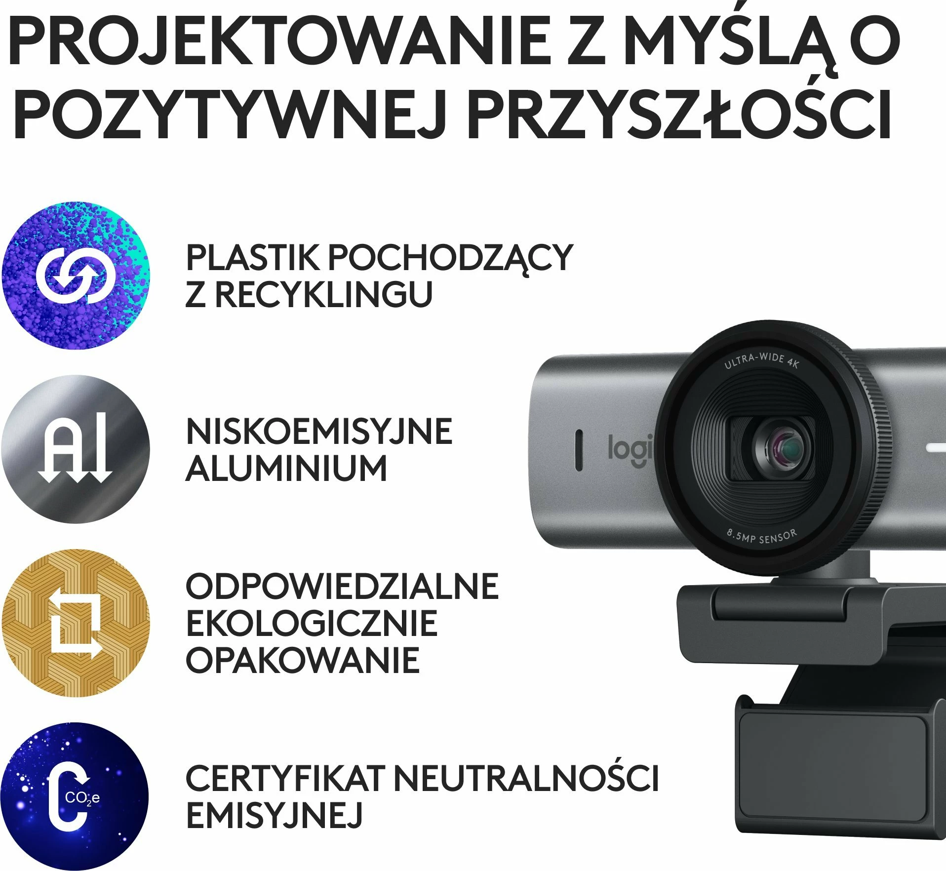 Webcam Logitech MX Brio 960-001559 4K Ultra HD USB-C, mikrofona stereo, 90°, zoom 4x, Grafit