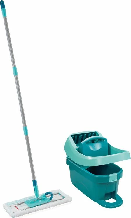 Set mop dyshemeje Leifheit Profi 55096, mikrofiber 42 cm, kove 8 L, shtrydhëse, shkop teleskopik, turkiz/bardhë