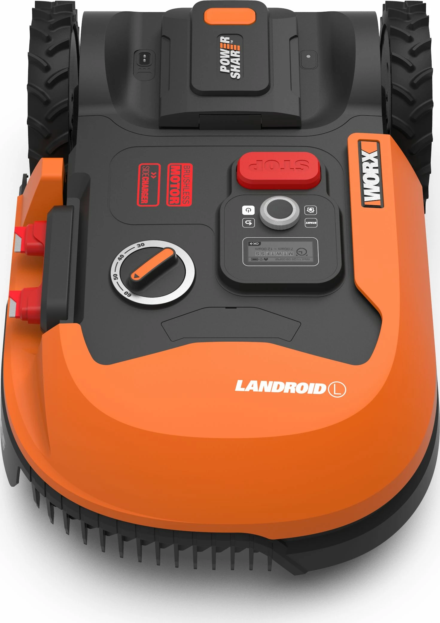 Robot kositës bari Worx Landroid L1000 WR147E.1, bateri 20V 4Ah, për deri 1500 m², 18 cm, 30–60 mm, portokalli/zi