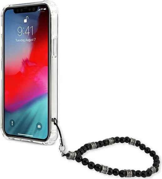 Mbështjellës Guess GUHCP12LKPSBK për iPhone 12 Pro Max 6.7", Transparent, me varëse Black Pearl