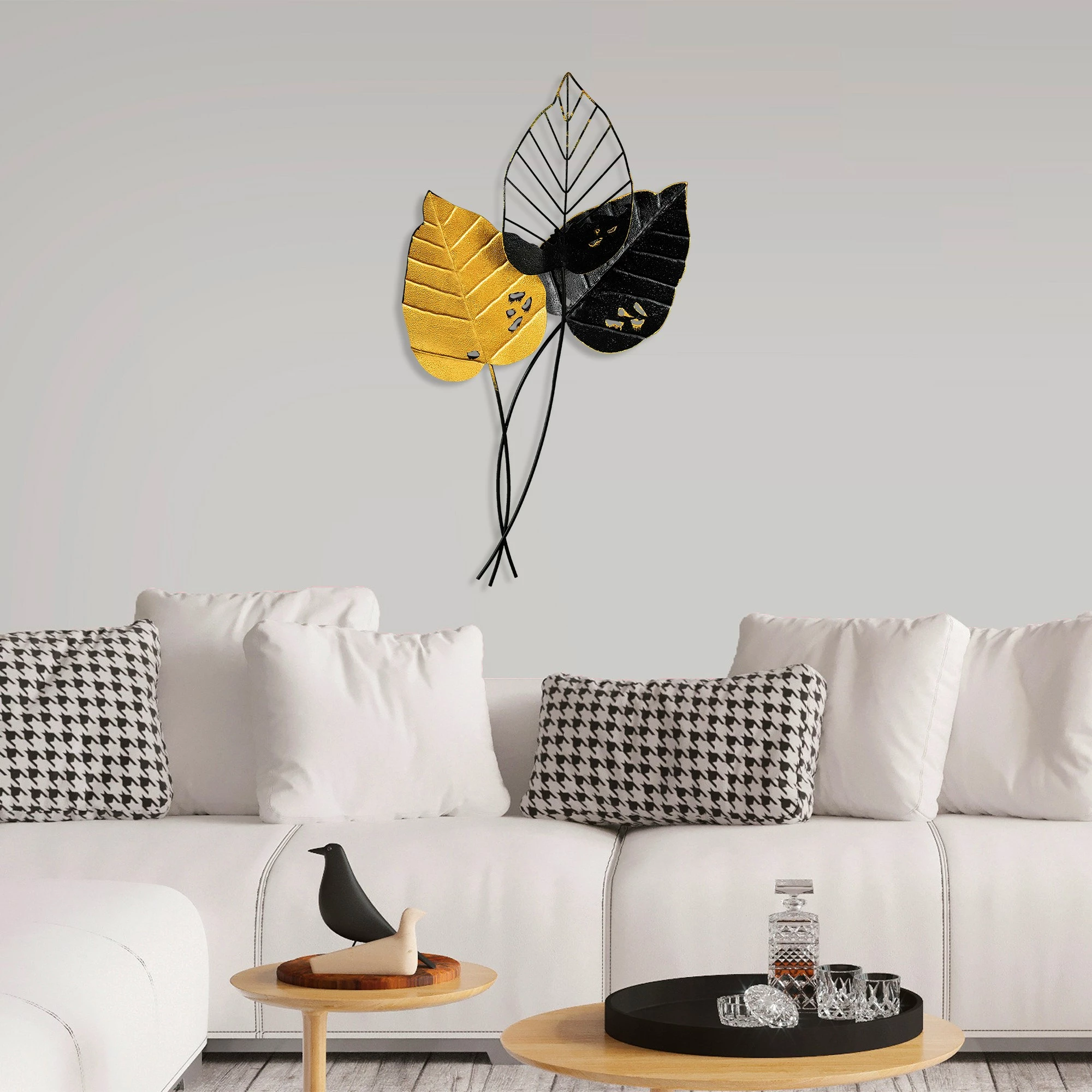 Aksesor dekorativ metalik për mur, Wallity, Fall 2, verdhë dhe e zezë, 45x85cm