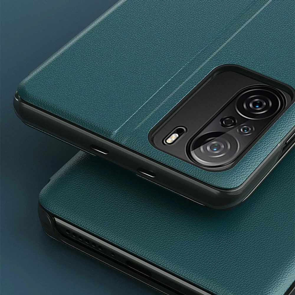 Mbështjellës Hurtel Eco Leather View Case me kapak dhe stand, për Xiaomi Redmi K40 Pro+, K40 Pro, K40, Poco F3, Kuq