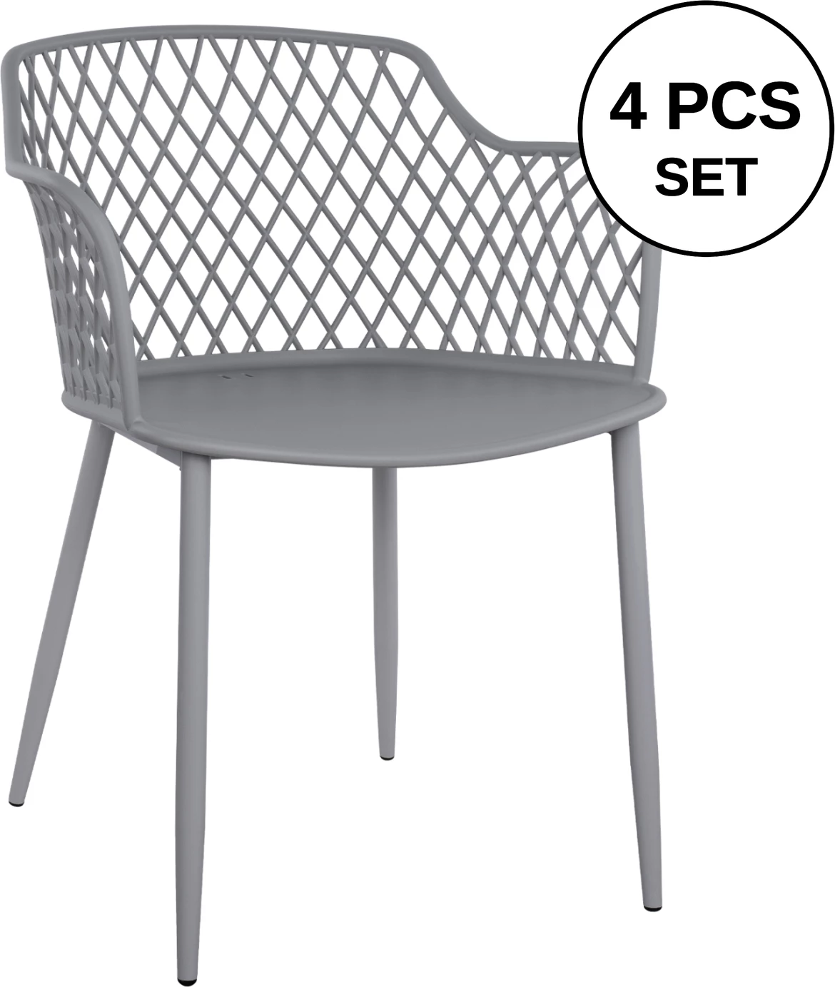 Karrige me krahë polipropileni Jocelyn FH8510.10 gri me këmbë metalike 62x55.5x79cm, set prej 4 copë