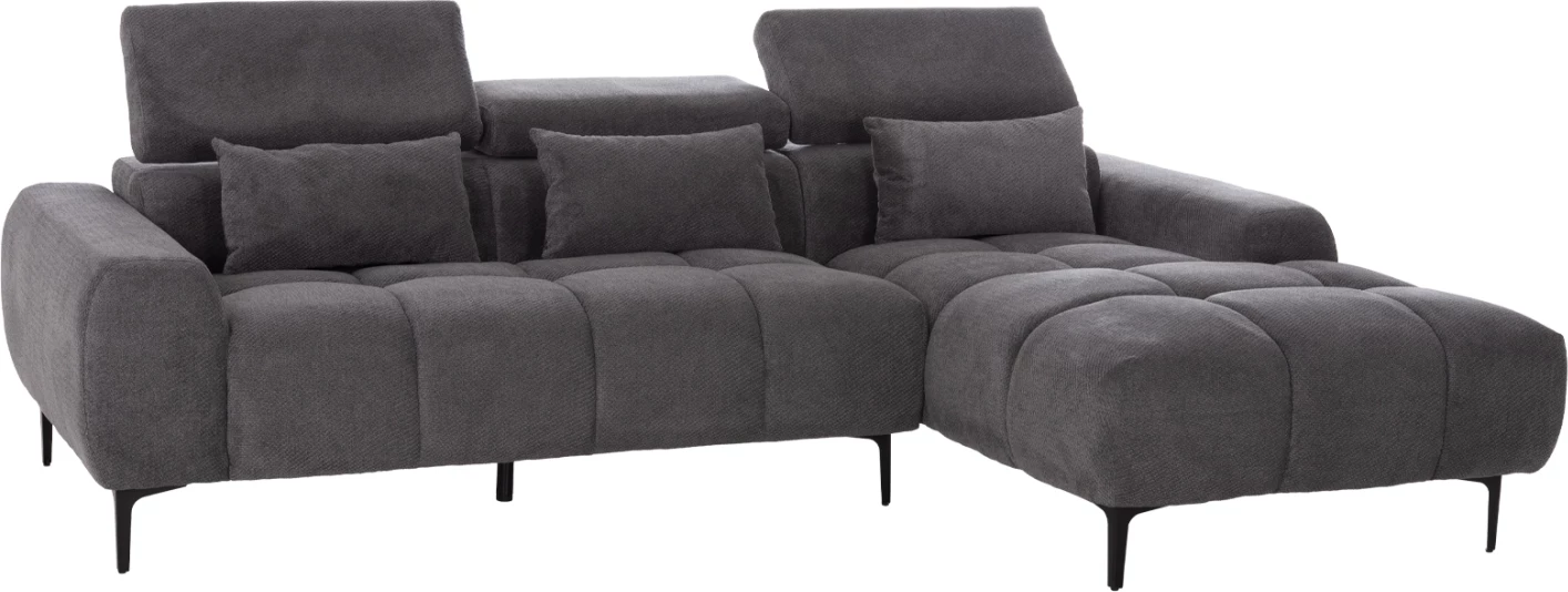Kënd divan i djathtë DIVYA, material gri, 264x175x99cm