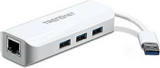 Hub USB 3.0 me Ethernet TRENDnet TU3-ETGH3, 3x USB-A, Gigabit RJ-45, i bardhë