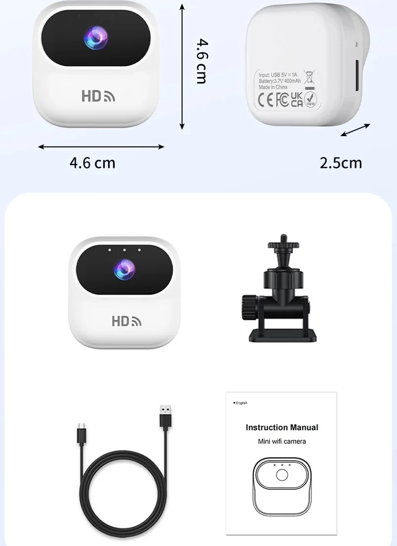 Mini Kamera Inteligjente WiFi me Mbajtëse dhe Monitorim në Distancë