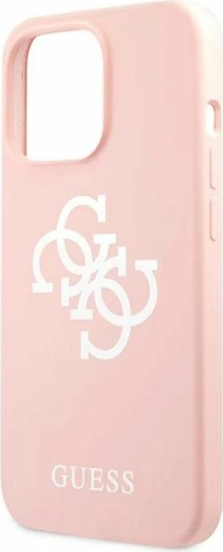 Kuti silikoni Guess 4G Logo për iPhone 13 Pro Max, rozë