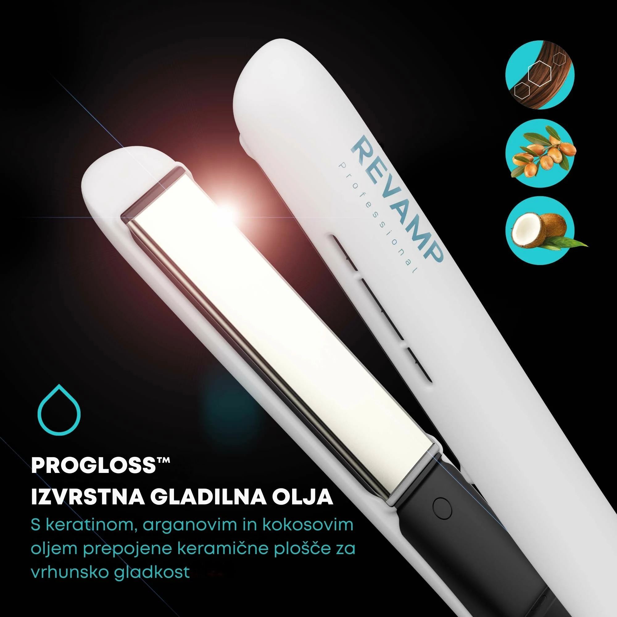 Hekur për flokë Revamp Progloss Ion Shine ST-1850, 130–210°C, teknologji infrared & ionike, e bardhë, me mat silikoni