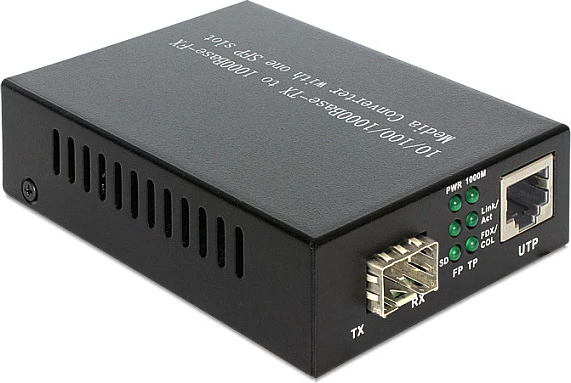Media konvertues DeLOCK 1000Base-T në SFP, Gigabit 10/100/1000 Mbps, i zi