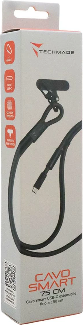 Kabllo USB-C në USB-C Techmade Cavo Smart 150cm, e zezë