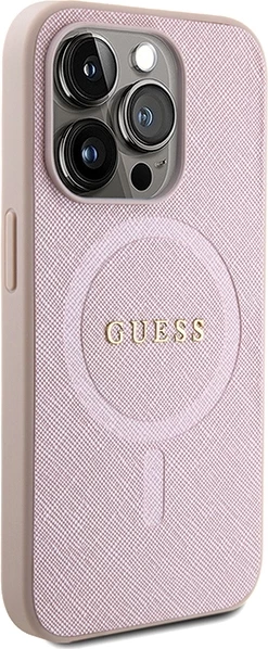 Mbështjellës Guess Saffiano MagSafe për iPhone 15 Pro, Rozë
