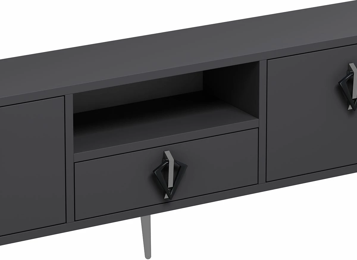 Komodë televizori Skye Decor, 1312-DROP-32, antracit, e zezë, argjend