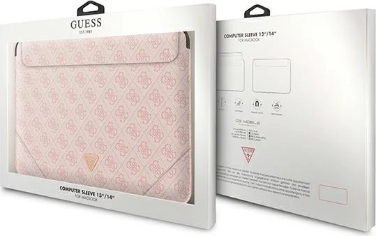 Mbështjellës laptopi Guess 4G Uptown Triangle, deri 14", Rozë