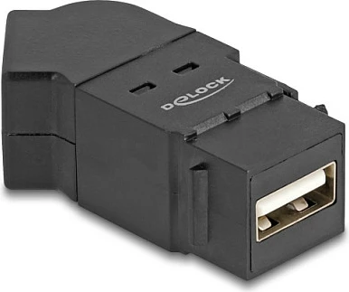 Adapter paneli USB 2.0 DeLOCK, USB-A femër në USB-A femër, 45°, i zi