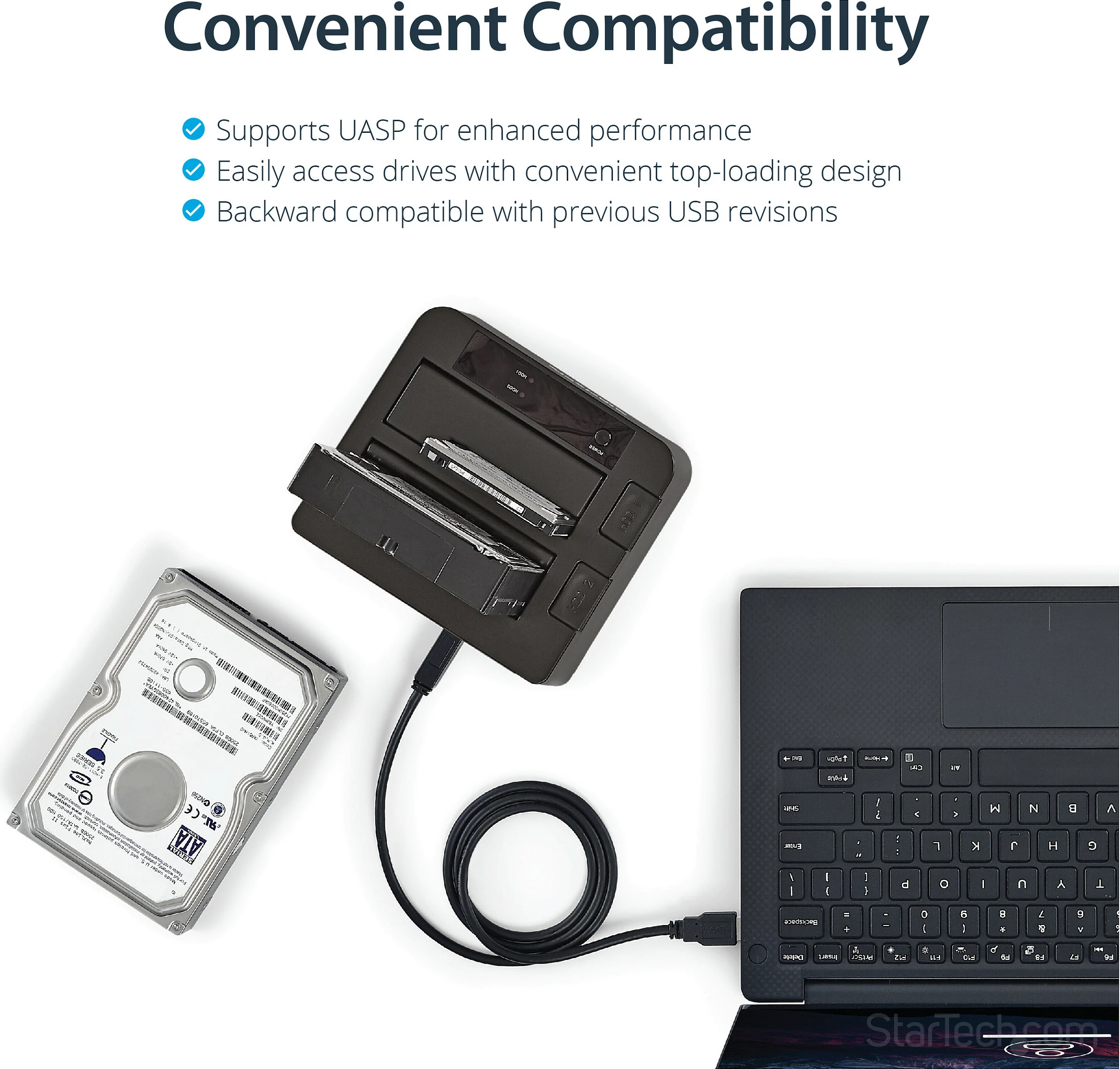 Stacion docking StarTech Dual-Bay USB 3.2 Gen 2 për SATA SSD/HDD 2.5/3.5, 10Gbps, i zi