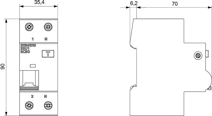 Ndërprerës diferencial automatik Siemens 5SU13566KK16, 2-polësh, 16A, 30mA, 6kA, DIN-rail, gri