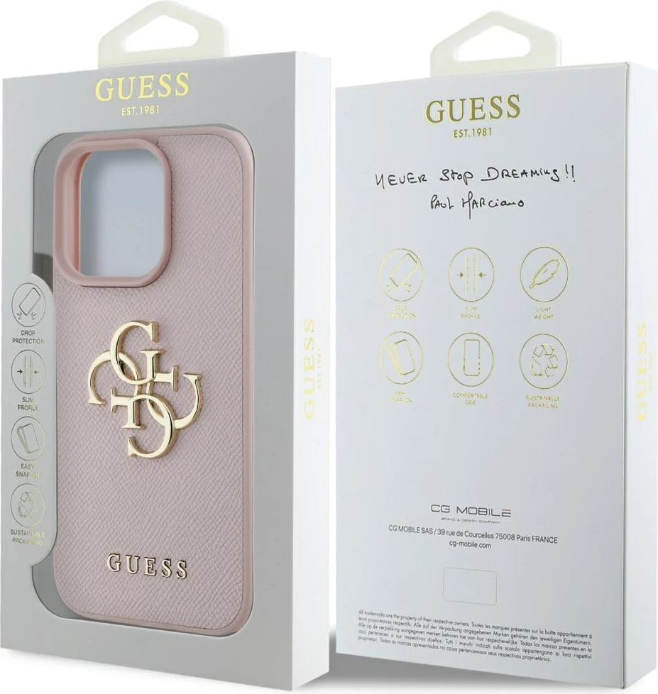 Mbështjellës Guess Grained Big 4G Logo Small Classic Logo për iPhone 16 Pro, Rozë