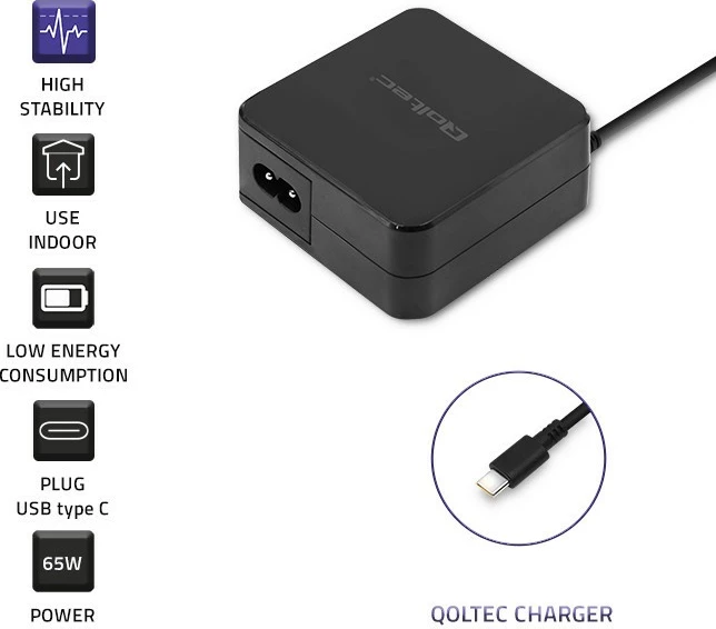 Furnizues energjie Qoltec 51027, 65W, USB Type-C, Power Delivery, i zi