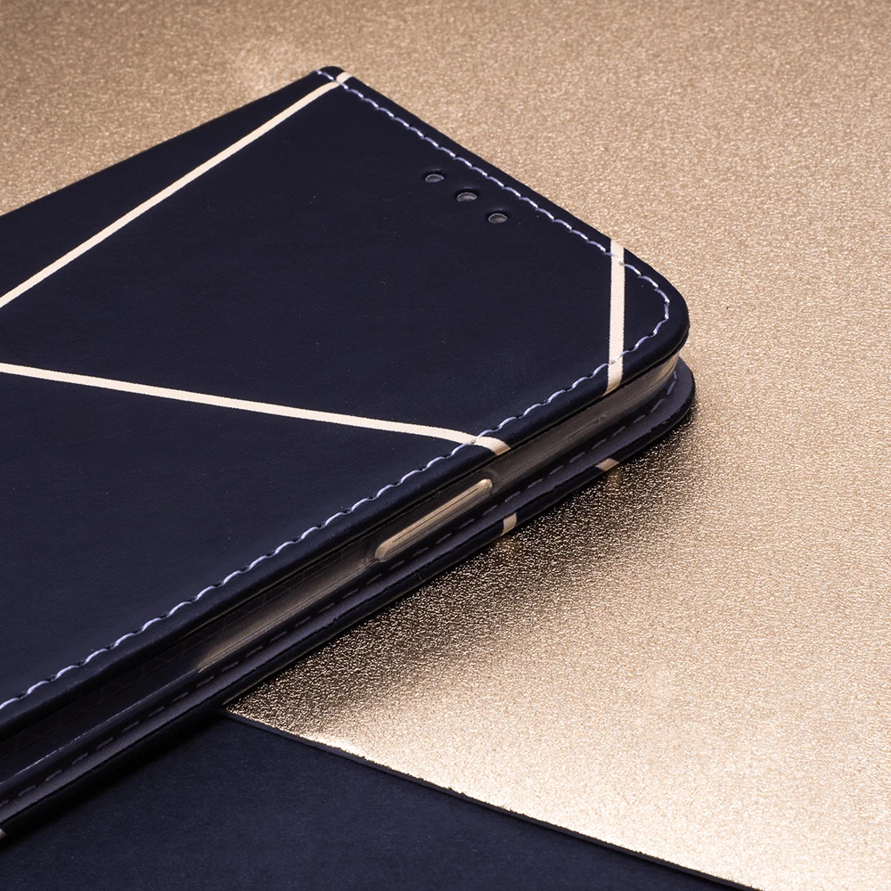 Mbështjellës flip ONASI Mystic për Samsung Galaxy A13 5G A136 / Galaxy A04s, me magnet, stand dhe xhep karte, zi me vija ari