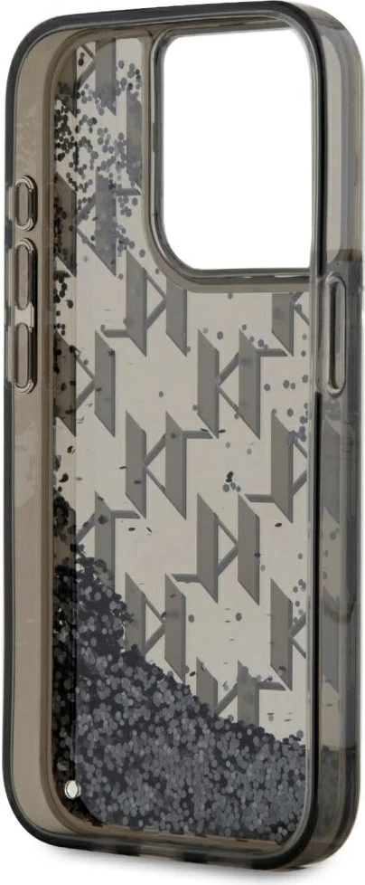Mbështjellës Karl Lagerfeld Liquide Glitter Monogram Gradient për iPhone 15 Pro Max, i zi