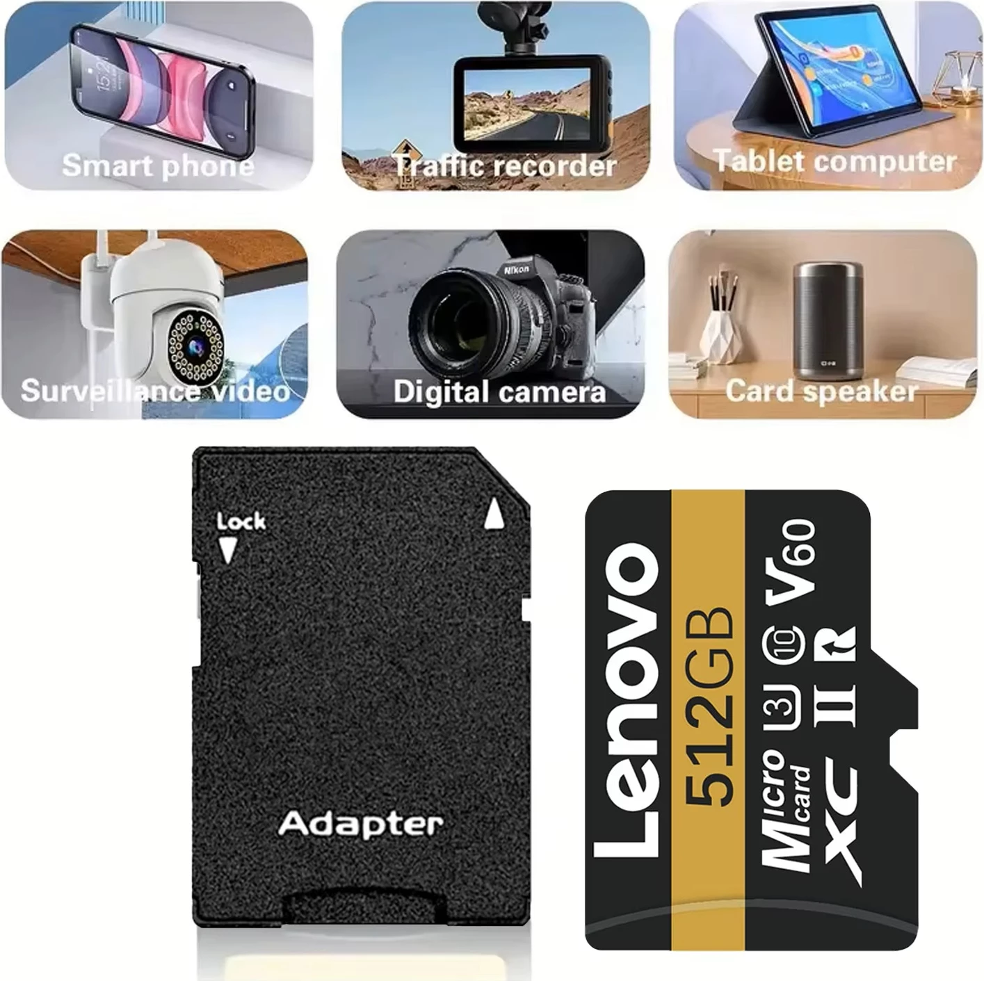 Sim Kartele - SD Card Micro Lenovo 256GB me Adapter, me funksione komunikimi dhe gjurmimi, ngjyrë e zezë
