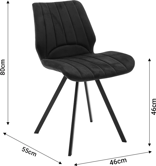 Karrige Sabia kadife e zezë-këmbë metalike e zezë 46x55x80cm