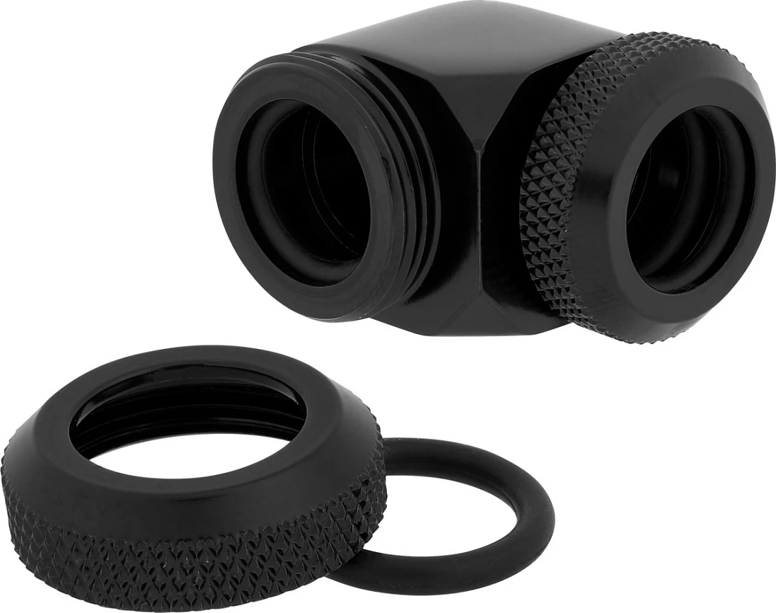 Adapter 90° Corsair Hydro X Series XF për hardline tub 12mm, paketë 2 copë, i zi